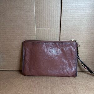 $158 FRYE Cognac Brown Leather Wristlet Pouch DB0625